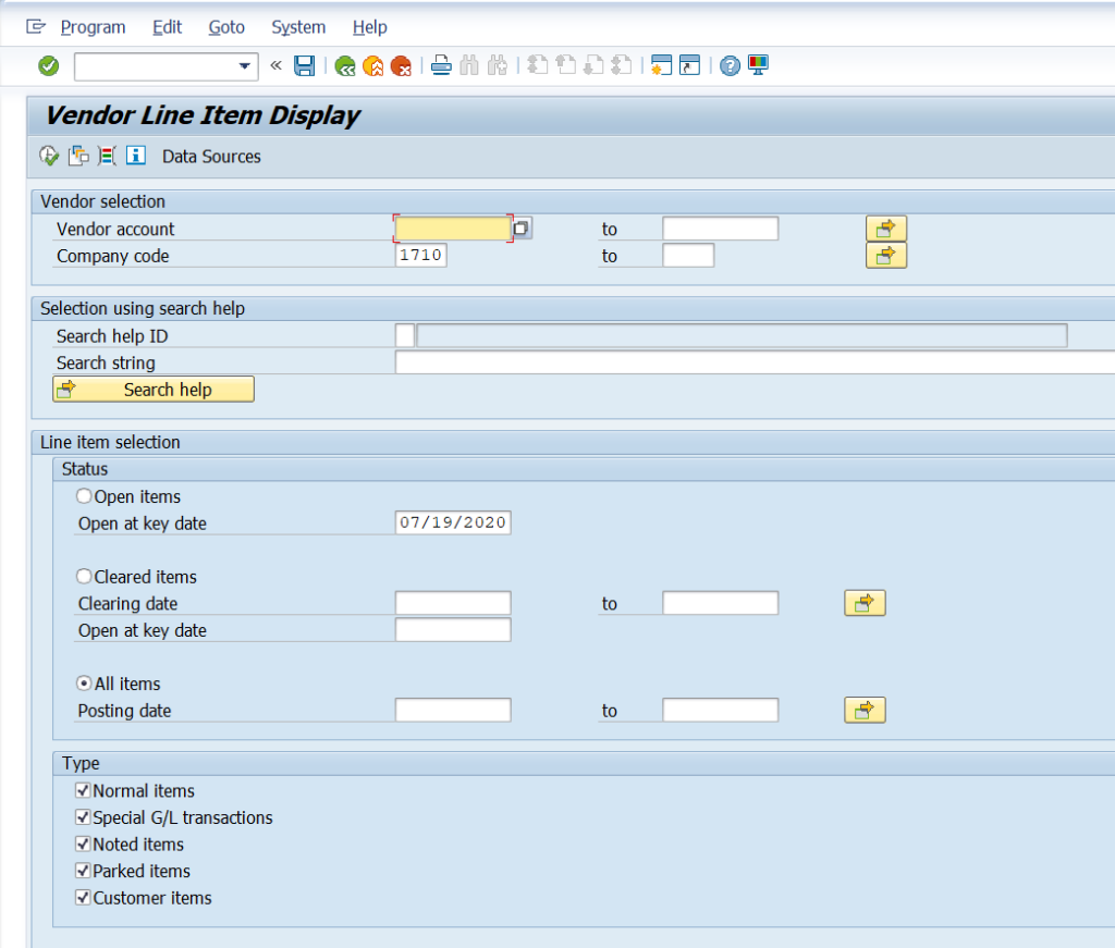 fbl1n tcode in SAP