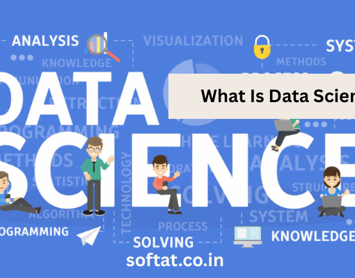 Illustration showing data science workflow including data collection, analysis, and visualization tools