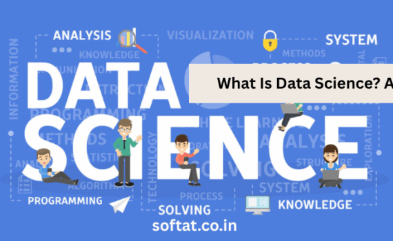 Illustration showing data science workflow including data collection, analysis, and visualization tools