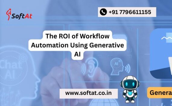 Business team reviewing ROI metrics from generative AI workflow automation on a dashboard